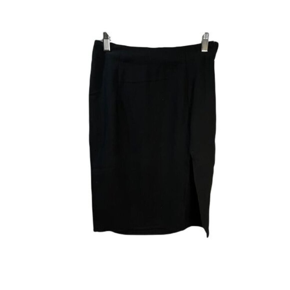 Black Tobi Midi Pencil Skirt‎ With Side Slit & Hidden Zipper